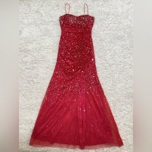 Coral Caché Sequin Spaghetti-Strap Evening Gown 8